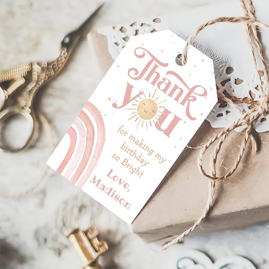 Boho Rainbow Sunshine Verjaardag Dank u Cadeau Lab Cadeaulabel