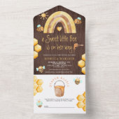 Boho Rainbow Sweet Little Bee Wood Baby shower All In One Uitnodiging (Binnen)
