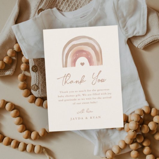 Boho Rainbow Terracotta-Baby shower Bedankkaart