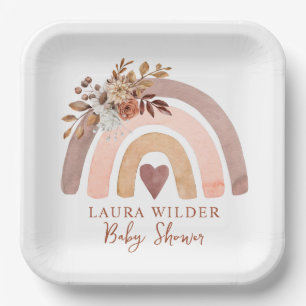 Boho Rainbow Terracotta Brown Rust Baby shower Papieren Bordje