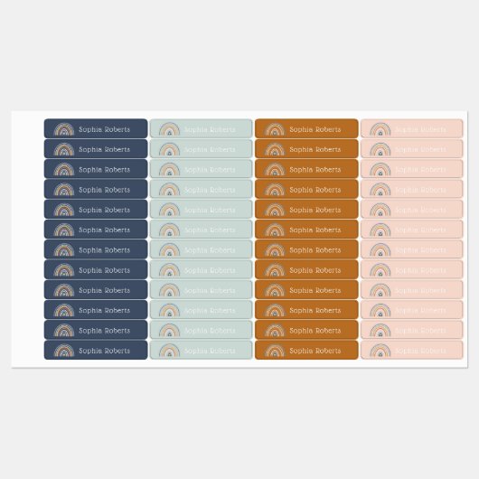 Boho Rainbow Thème Waterproof Kids Nom Étiquette (Feuille)