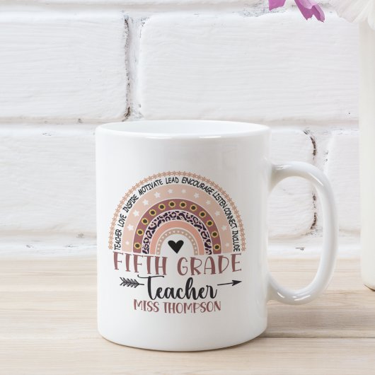 Boho Rainbow Tumbler for 5th Grade Teacher Koffiemok