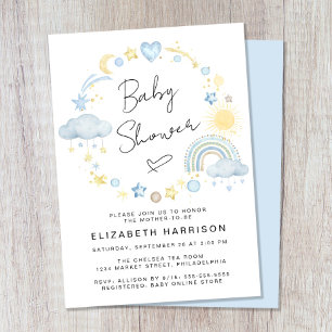 Boho Rainbow Watercolor Baby Boy Shower Invitation