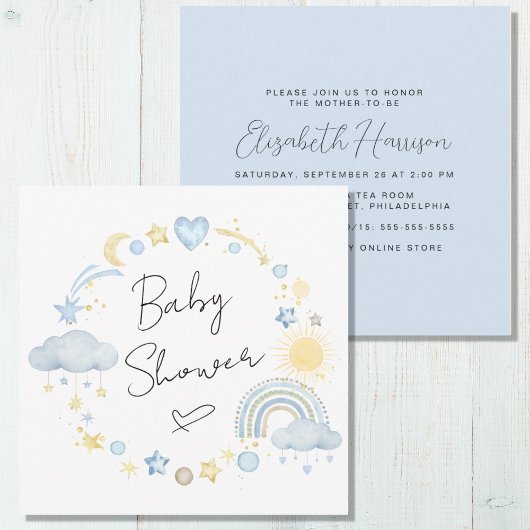 Boho Rainbow Waterverf Baby Boy Shower Kaart