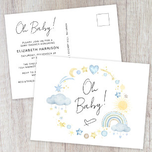 Boho Rainbow Waterverf Baby Boy Shower Uitnodiging Briefkaart