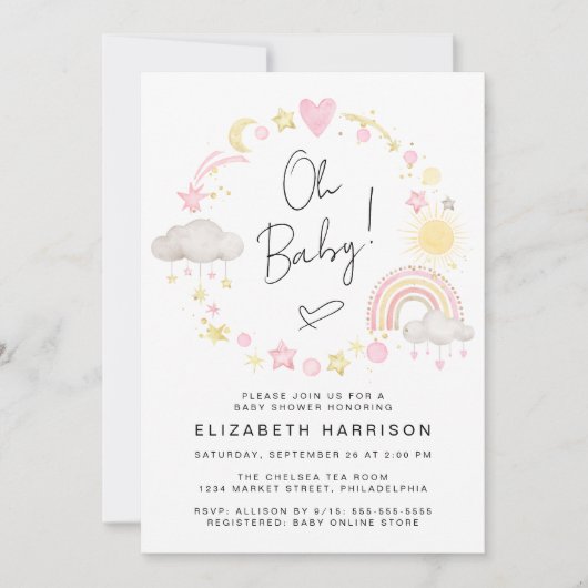 Boho Rainbow Waterverf Baby Girl Shower Kaart (Voorkant)