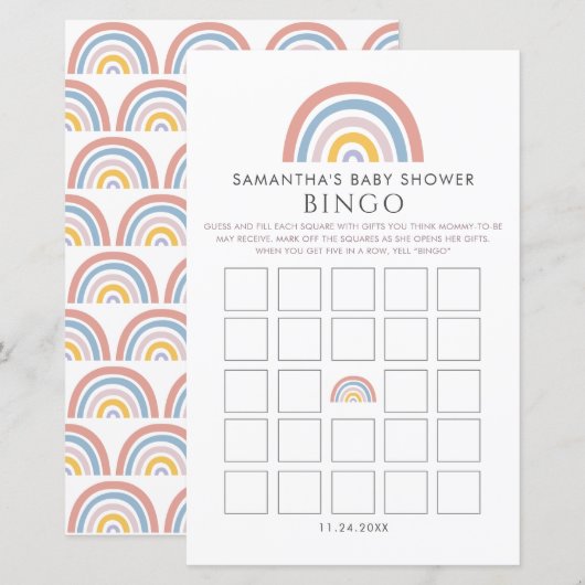 Boho Rainbow Waterverf Baby shower Bingo (Voorkant / Achterkant)