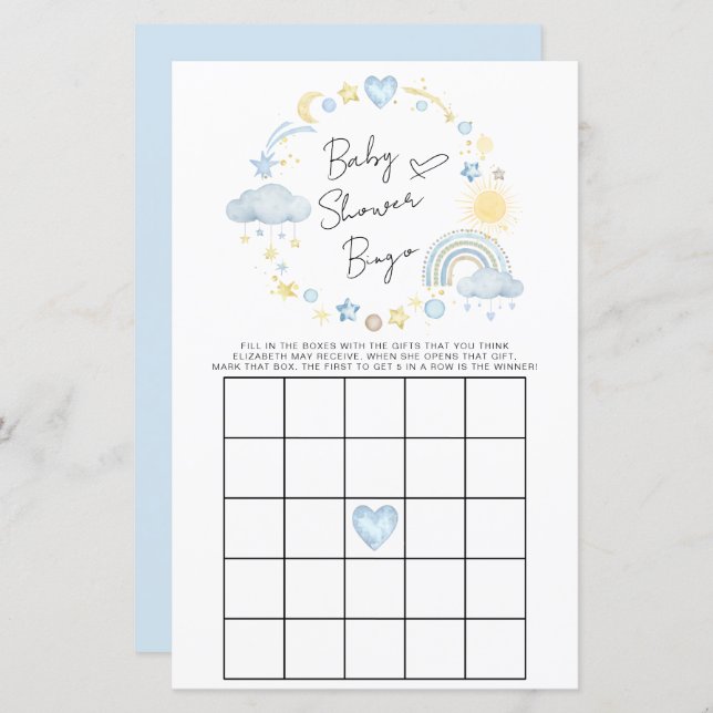 Boho Rainbow Waterverf Baby shower Bingo Game (Voorkant / Achterkant)
