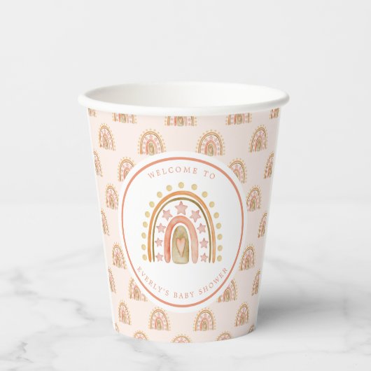 Boho Rainbow Waterverf Baby shower Papieren Bekers (Voorkant)