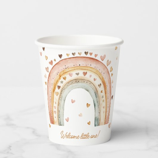 Boho Rainbow Waterverf Baby shower Papieren Bekers (Achterkant)