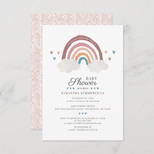 Boho Rainbow Waterverf Chic Baby shower Kaart (Voorkant / Achterkant)