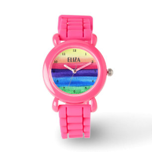 Boho Rainbow Waterverf Cute Girls Pink Kinder Watc Horloge