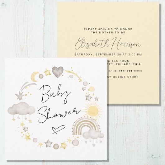 Boho Rainbow Waterverf Geel Baby shower Kaart