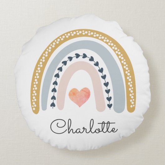 Boho Rainbow Waterverf Nursery Rond Kussen (Achterkant)