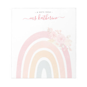 Boho Rainbow Waterverf Roze Floral Teacher's Notitieblok