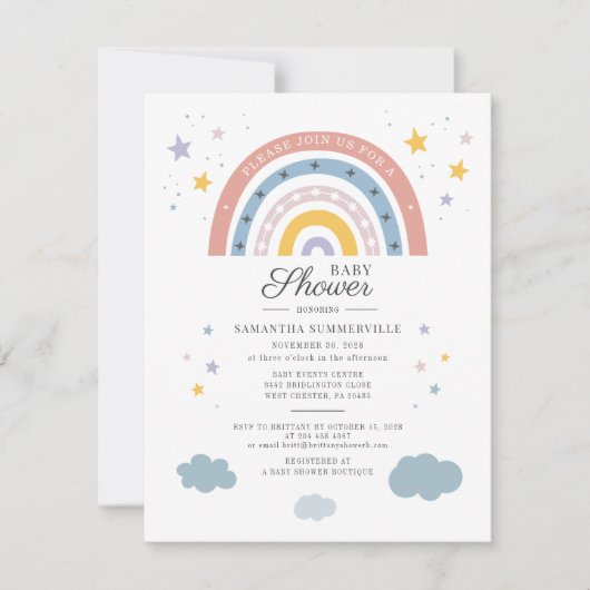 Boho Rainbow Waterverf Script Baby shower (Voorkant)