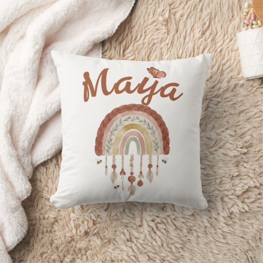 Boho Rainbow & Whimsical Bee Pattern Nursery Curta Kussen (Deken)
