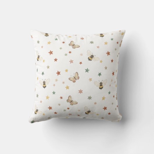 Boho Rainbow & Whimsical Bee Pattern Nursery Curta Kussen (Achterkant)