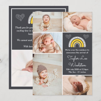 Boho Rainbow Yellow en Gray Birth Announement Aankondiging