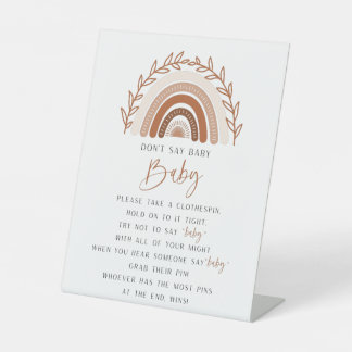 Boho Rainbow Zeg geen Baby Baby shower Sign Reclamebord Met Voetstuk