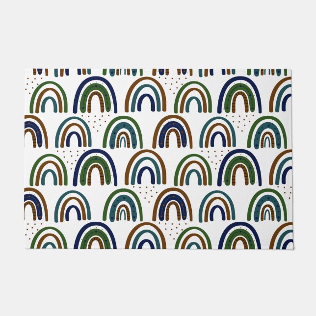Boho Rainbows Blue Green en Brown Deurmat (Voorkant)