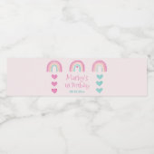 Boho Rainbows Hearts 1e verjaardagsfeestje Waterfles Etiket (Enkel label)