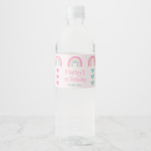 Boho Rainbows Hearts 1e verjaardagsfeestje Waterfles Etiket