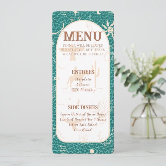 Boho Ranch Turquoise Mariage Flat Menu (Debout devant)