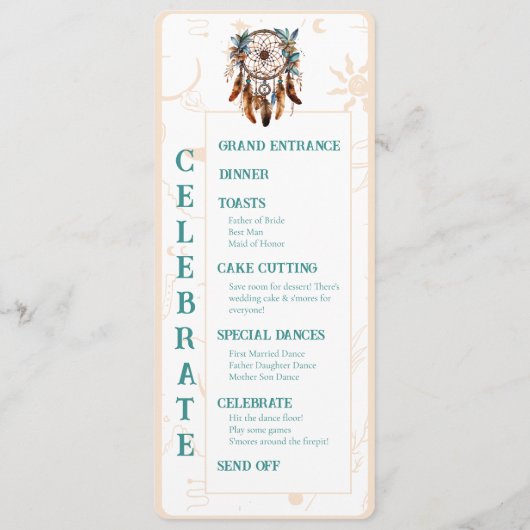 Boho Ranch Turquoise Mariage Flat Menu (Dos)
