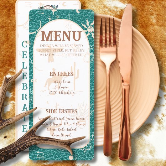 Boho Ranch Turquoise Mariage Flat Menu