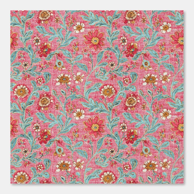 Boho Raspberry Aqua Floral Pattern Behang (Voorkant)
