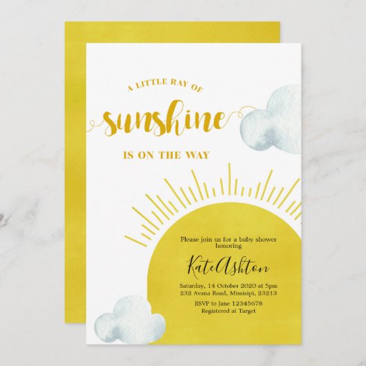 Boho Ray of Sunshine Baby shower Invitation (Devant / Derrière)