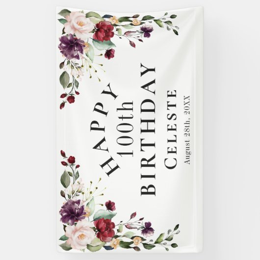 Boho Red Blush en het Paarse 100ste verjaardagsfee Spandoek (Verticaal)