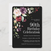 Boho Red Blush en Paarse Bloemen 90ste Verjaardag Kaart (Voorkant)