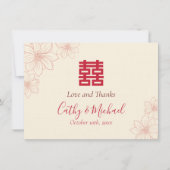 Boho red en beige floral Chinese bruiloft Bedankkaart (Voorkant)