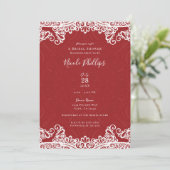 Boho Red en White Lace Bold Pattern Vrijgezellenfe Kaart (Staand voorkant)