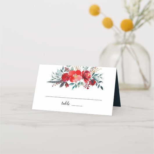 Boho Red Floral Feather Krans Monogram Huwelijk (Voorkant)
