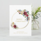 Boho Red Floral Geometric Gold Kerstmis Feestdagenkaart (Staand voorkant)