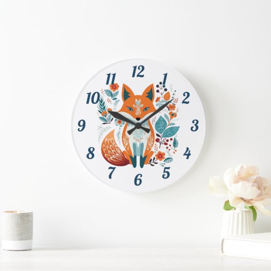 Boho Red Fox Scandinavische volkskunst Grote Klok (Huis)