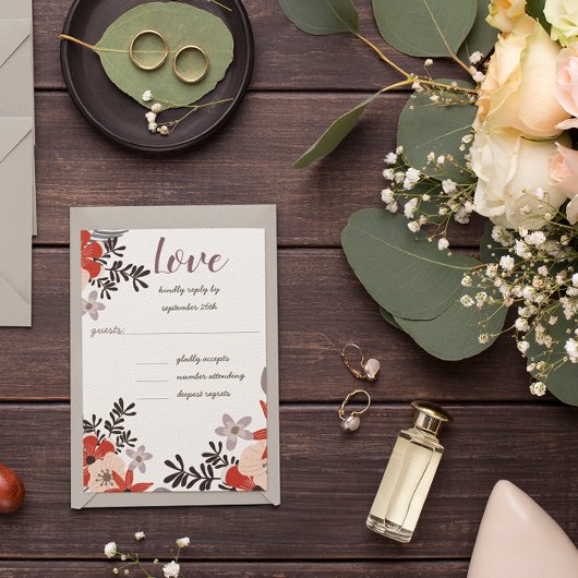 Boho Red Lavender Lilac Floral Invitation RSVP