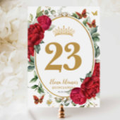 Boho Red Peonies Floral Quinceanera Table Number Kaart