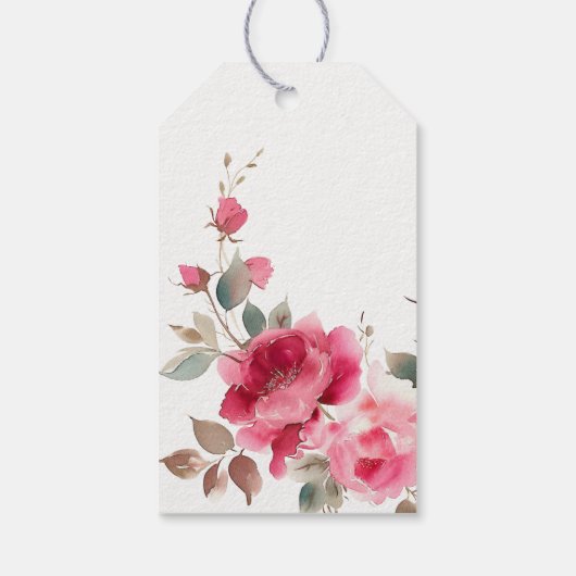 Boho Red Pink Rose Bloemen Waterverf Wedding Cadeaulabel (Achterkant)