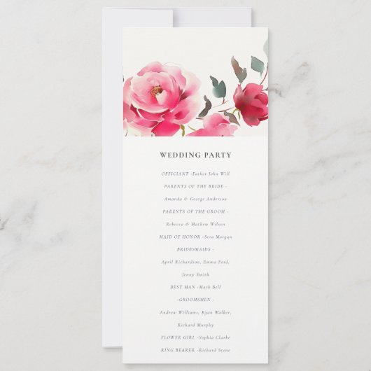 Boho Red Rose Fleurs Programme de mariage (Dos)