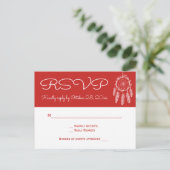 Boho Red RSVP Native American Dreamcatcher Wedding Uitnodiging Briefkaart (Staand voorkant)