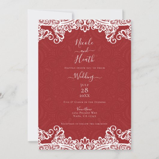 Boho Red & White Lace Bold Pattern Weddenschap Kaart (Voorkant)