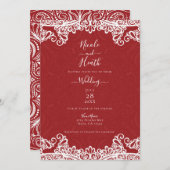 Boho Red & White Lace Bold Pattern Weddenschap Kaart (Voorkant / Achterkant)
