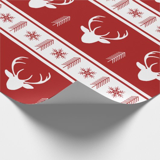 Boho Red White Reindeer Snowflake Kerstmis Cadeaupapier (Hoek)
