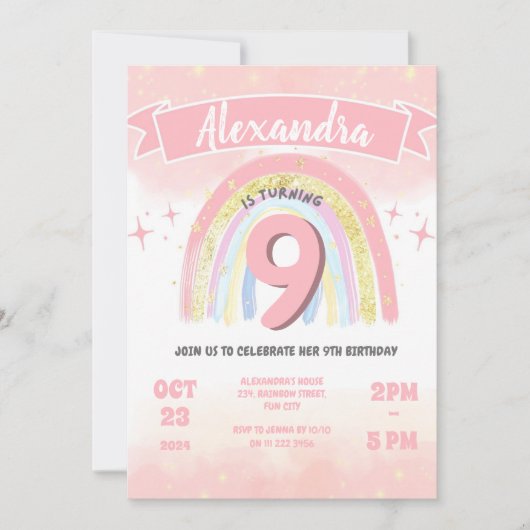 Boho Regenboog 9th Any Age Verjaardag Meisje Glitt Kaart (Voorkant)