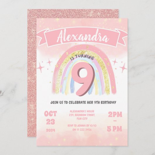 Boho Regenboog 9th Any Age Verjaardag Meisje Glitt Kaart (Voorkant / Achterkant)