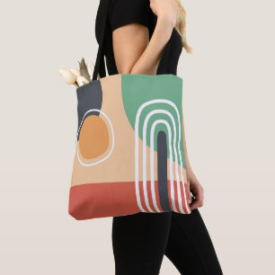 Boho regenboog abstracte lijn art retro kleuren draagtas